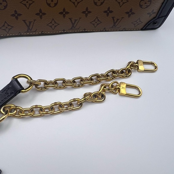 LV Brown and Black Monogram Clutch with Gold Accents - Picture 8 of 13